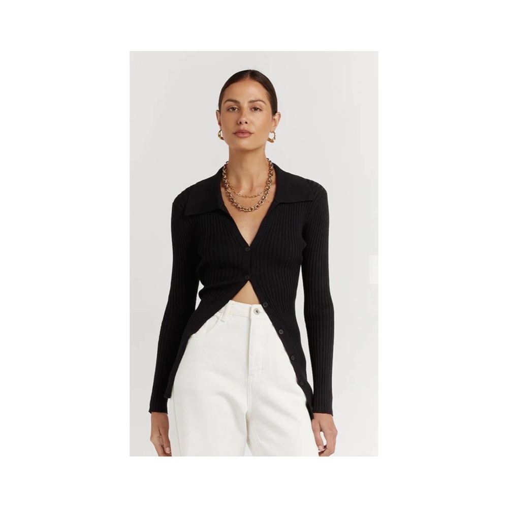 DISSH - FARRAH BLACK RIB KNIT CARDIGAN
